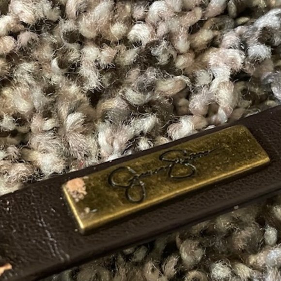 JESSICA SIMPSON Texture Faux Leather BROWN Purple PURSE Brass Strap PURPLE satin - Picture 6 of 12